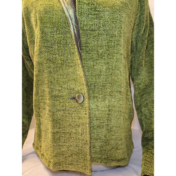Vtg Fiber Artist LYNN YARRINGTON M Rust Chenille Blazer Green Holiday Festive - Picture 4 of 10